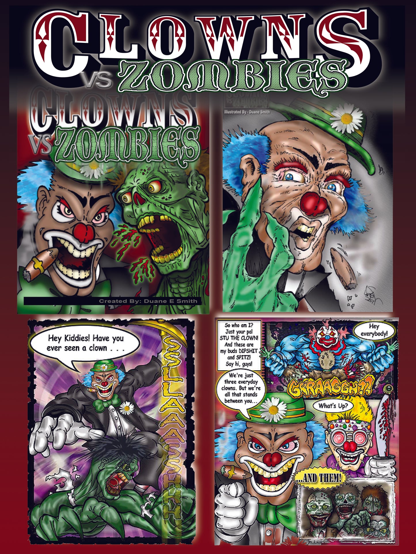 Clowns vs. Zombies – The Battle Begins! Poster by Duane E. Smith