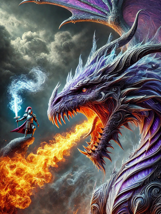 The Inferno Duel: Dragon vs. Knight – Epic Fantasy Poster